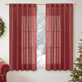 YoungsTex Red Linen Curtains 48 Inch Length for Kitchen, Short Semi Sheer Window Drapes with Rod Pocket Back Tab Light Filtering for Christmas Living Room Bedroom Bathroom, 2 Panels, 42 X 48 Inch