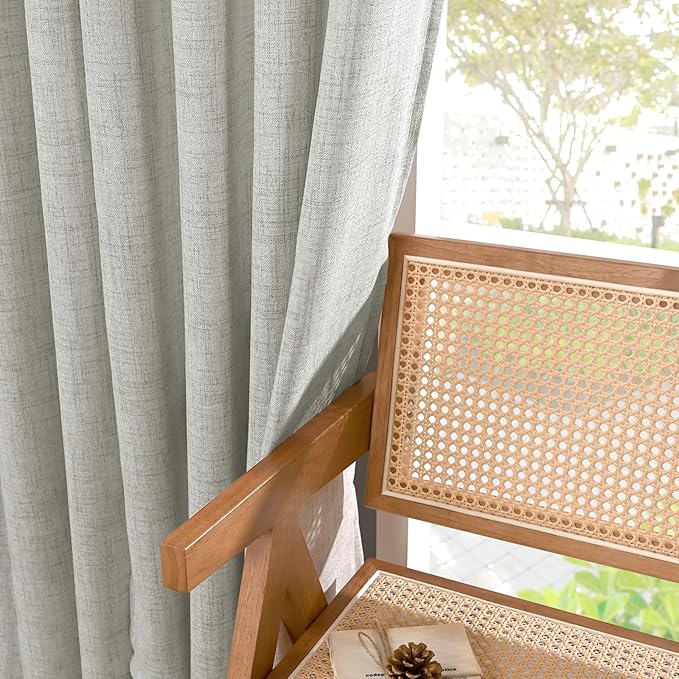 YoungsTex Light Grey Linen Curtains 63 Inch Length for Living Room, Rod Pocket Light Filtering Burlap Textured Drapes Back Tab for Bedroom Office Short Window Rustic, 2 Panels, 42 X 63 Inch