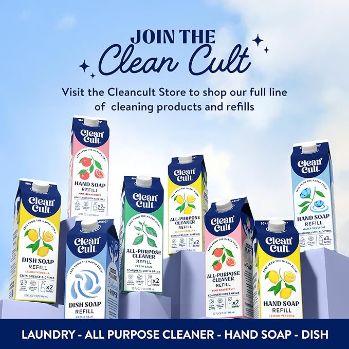 Cleancult Liquid Hand Soap Refills - Lemon Verbena - Moisturizes Dry & Sensitive Skin - Made with Aloe Vera & Essential Oils - Eco Friendly - Paper-Based Packaging - 32 oz/2 Pack