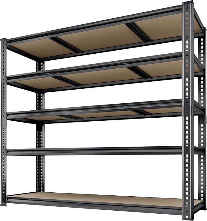 48"W Garage Shelving, 3050LBS Storage Shelves Heavy Duty, 5 Tier Metal Shelving Unit Adjustable Garage Shelves Heavy Duty Shelving for Warehouse,Commercial, Kitchen, 48" W × 18" D × 72" H, Black