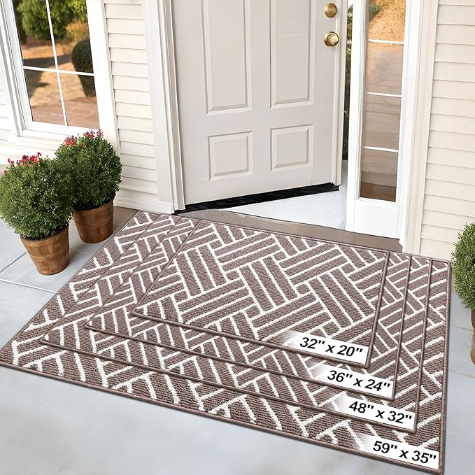 OLANLY Indoor Door Mat, 48x32 Inch, Dirt Resistant and Absorbent, Non-Slip Rubber Backing Floor Mats, Easy Clean Low-Profile Doormat for Entryway, Front Door, and Inside Entrance, Brown