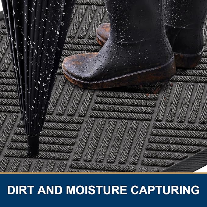 Smiry Front Door Mat Outside Entrance, Heavy Duty Outdoor Indoor Natural Rubber Doormat, Non Slip, Trap Dirt and Moisture, Easy Clean, Low Profile Patio Porch Entryway Mat, 71x47, Grey