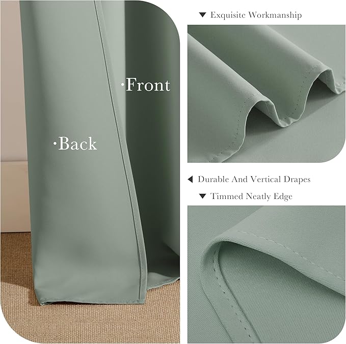 PONY DANCE Blackout Curtains for Bedroom 72 Inch Length 2 Panels Set, Privacy Thermal Insulated Room Darkening Grommet Drapes for Living Room Window, W34 x L72 Inch, Sage Green