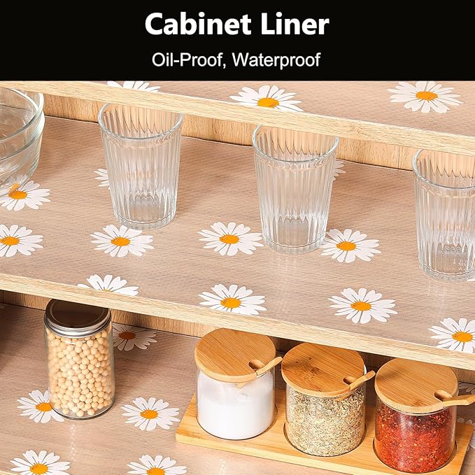 INNOLITES Shelf Liners for Kitchen Cabinets, Non Adhesive Drawer Cabinet Liner, Waterproof Oil-Proof Non-Slip Shelf Liner for Kitchen Pantry Refrigerator 17.7" x 360"