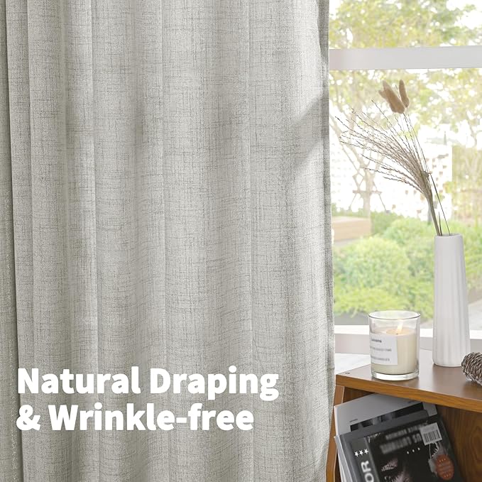 YoungsTex Light Grey Linen Curtains 63 Inch Length 2 Panels for Living Room, Back Tab and Rod Pocket Light Filtering Window Drapes for Bedroom Farmhosue Decorative Privacy, 60 X 63 Inch