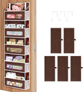 5-Tier Over The Door Storage Organizer with 10 Side Mesh Pockets, 48 lbs Load Capacity, 3 Hooks Design, Door Hanging Organizer with Clear Windows for Bathroom, Bedroom, Nursery, Kitchen-Brown