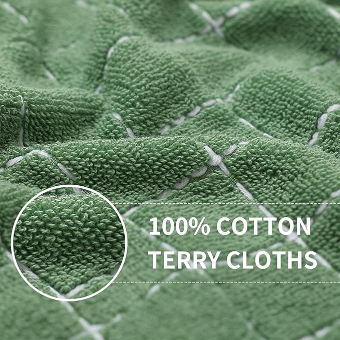 Homaxy 100% Cotton Terry Kitchen Towels(Grass Green, 13 x 28 inches), Checkered Designed, Soft and Super Absorbent Dish Towels, 8 Pack