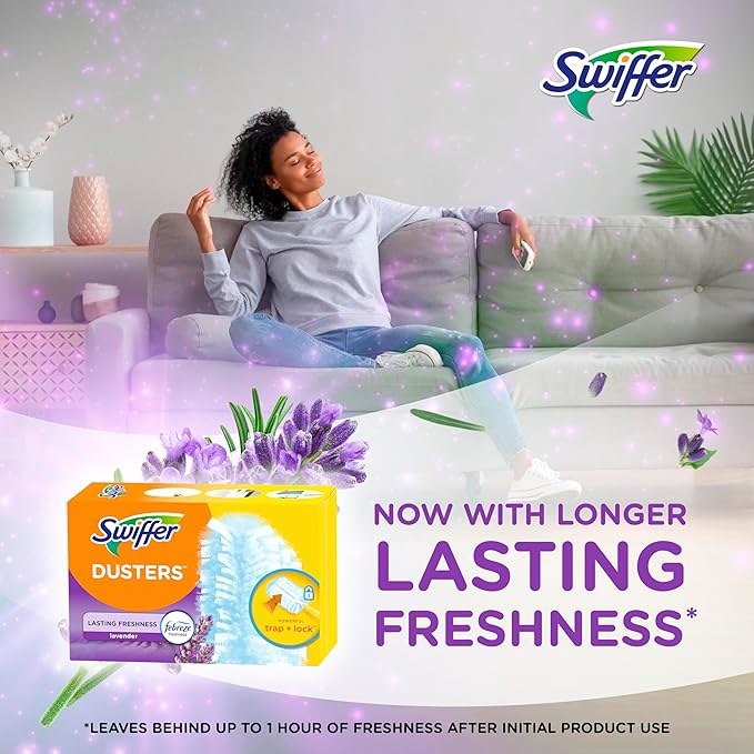 Swiffer Dusters Refill for Cleaning, Feather & Microfiber Duster Disposable Alternative, for Dusting Furniture, Blinds, Ceiling Fans, Walls, Helps Remove Allergens, Lavender, 18ct