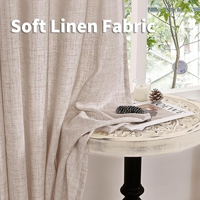 YoungsTex Natural Linen Back Tab Curtains 84 Inch Length 2 Panels - Light Filtering Drapes Rustic Semi Sheer Window Treatments for Living Room Bedroom, 40 X 84 Inch