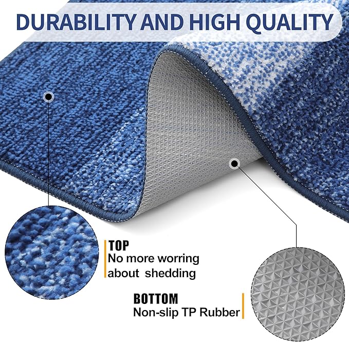 Kitinjoy Indoor Outdoor Door Mat, 71x47 Non-Slip Absorbent Dirt Trapper, Low-Profile Washable Inside Entrance Front Floor Mat, Sturdy Soft Entry Doormats for Entryway, Navy Blue
