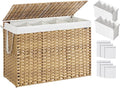 SONGMICS Laundry Hamper with Lid, 200 L Clothes Hamper with 2 Removable Liner Bags, 6 Mesh Bags, Wicker Laundry Basket, Double Laundry Hamper for Bathroom, 15.7 x 33.9 x 24 Inches, Natural ULCB452Y01