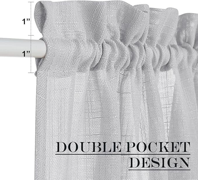 NICETOWN Door Curtain Panel Sheer - Sheer French Door Curtain Linen Textured Panel 72 inches Long Curtain with Single Tieback (Light Grey, 1 Panel)