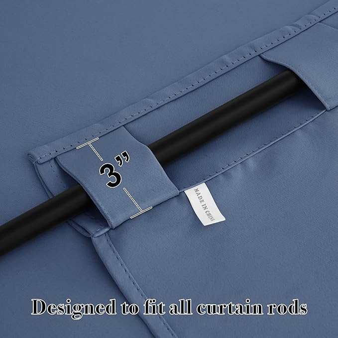 RYB HOME Room Darkening Curtains for Bedroom, Thermal Insulated Back Tab Window Treatment Blackout Privacy Shades for Stuido Living Room Kitchen, Stone Blue, W42 x L72 inch, 2 Panels