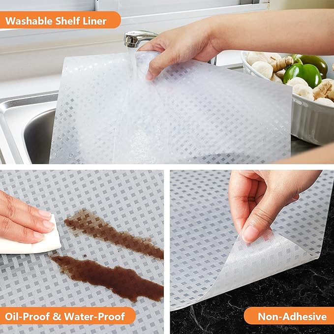 Shelf Liners for Kitchen Cabinets Refrigerator Liners Waterproof & Oil-Proof Kitchen Cupboard Liner Non-Slip Drawer Mats EVA Material Non Adhesive Fridge Mats for Shelves - Clear 23.6 x 78.7 Inches