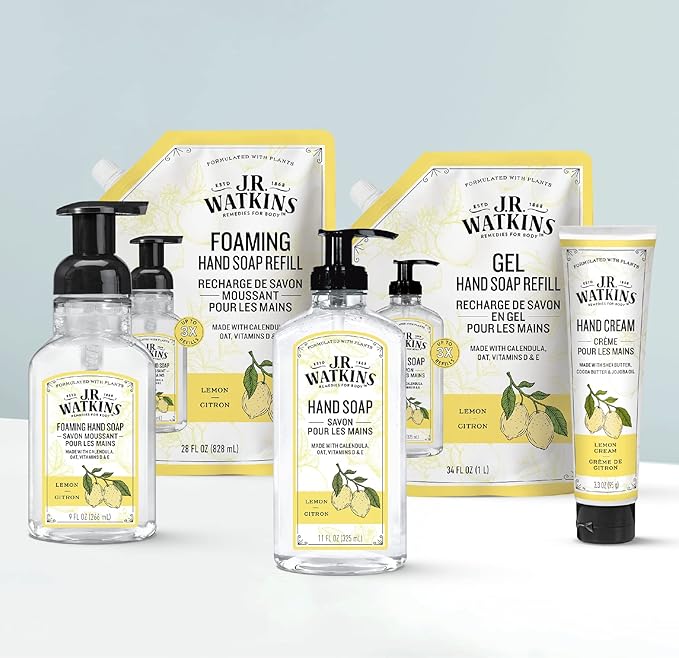 J.R. Watkins Gel Hand Soap Refill Pouch, Scented Liquid Hand Wash for Bathroom or Kitchen, USA Made and Cruelty Free, 34 fl oz, Lemon, 2 Pack