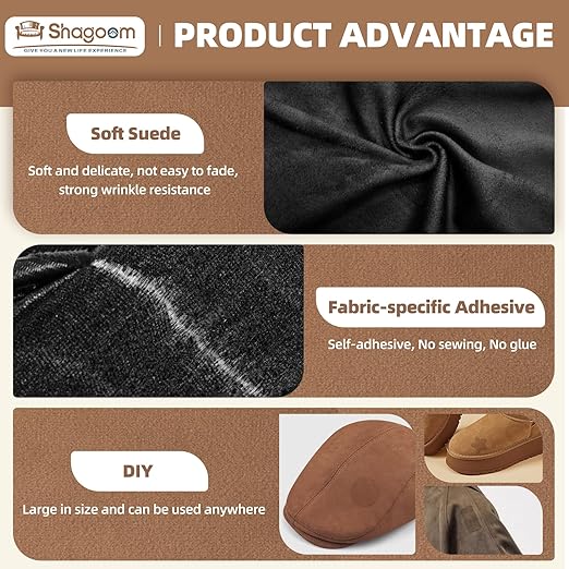 Suede Repair Patch, 17X79 Inch Fabric Large Repair Tape, Self-Adhesive Patches for Furniture, Sofa, Car Interior, Shoes, Hand Bag, Clothing (Brown, 17X79 Inch)