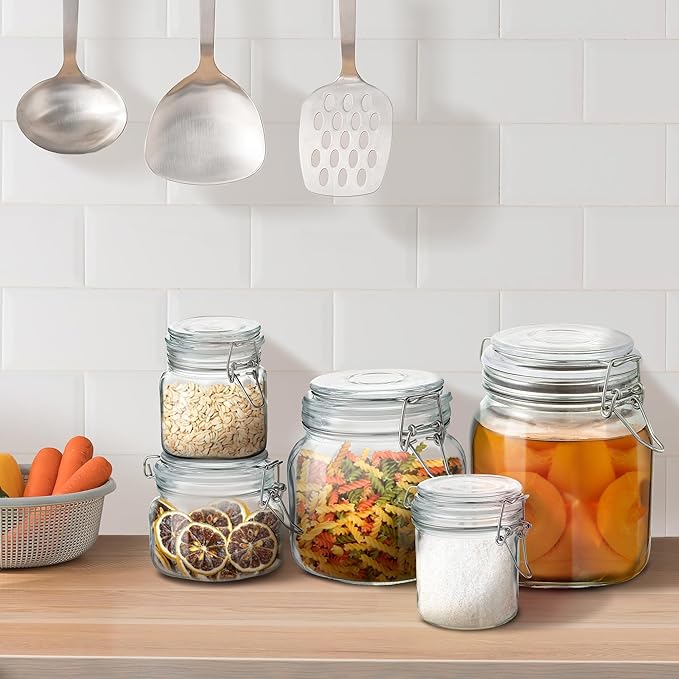 Glass Food Storage Jars with Airtight Lids 13 oz Square 4 Pack Kitchen Storage Containers Small Cabinet Canisters Sealed Pot Canning for Pasta, Cereal, Coffee, Beans, Spice
