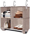 StorageWorks Hanging Closet Organizer with Metal Rod, 4-Section Closet Organizers and Storage, Collapsible Hanging Shelves for Baby Clothes, Shoes, Sweater Storage, Brown and Beige