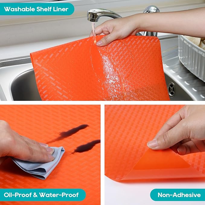 Red Fridge Liners Shelf Liner for Kitchen Cabinets Refrigerator Liners Waterproof & Oil-Proof Kitchen Cupboard Liner Non Adhesive Drawer Mats EVA Material for Shelves 11.8 x 236.2 Inches