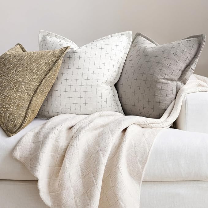 ZWJD Pillow Covers 18x18 Set of 2 Soft Polyester Textured Pillow Covers with Stylish Flange Edge Cozy Farmhouse Throw Pillows for Couch Bed Sofa Living Room