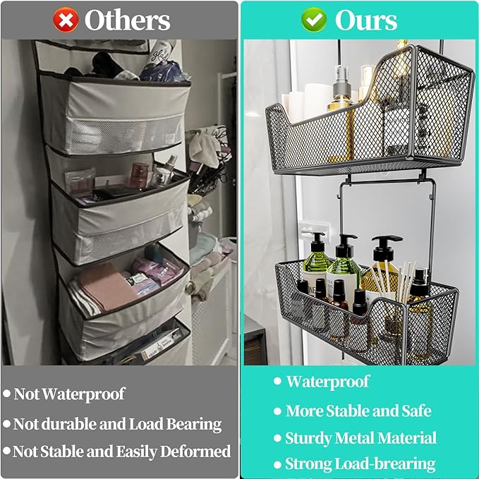 HapiRm Over The Door Organizer - Hanging Door Organizer with 4 Metal Large Capacity Baskets and Adjustable Coat Hook for Bathroom Bedroom Kitchen Pantry Closet Cabinet
