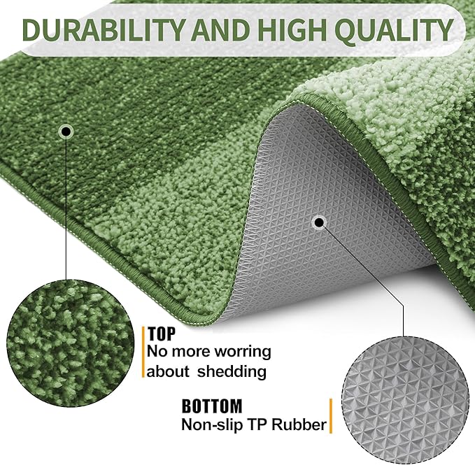 Kitinjoy Indoor Outdoor Door Mat, 48x32 Non-Slip Absorbent Dirt Trapper, Low-Profile Washable Inside Entrance Front Floor Mat, Sturdy Soft Entry Doormats for Entryway, Green