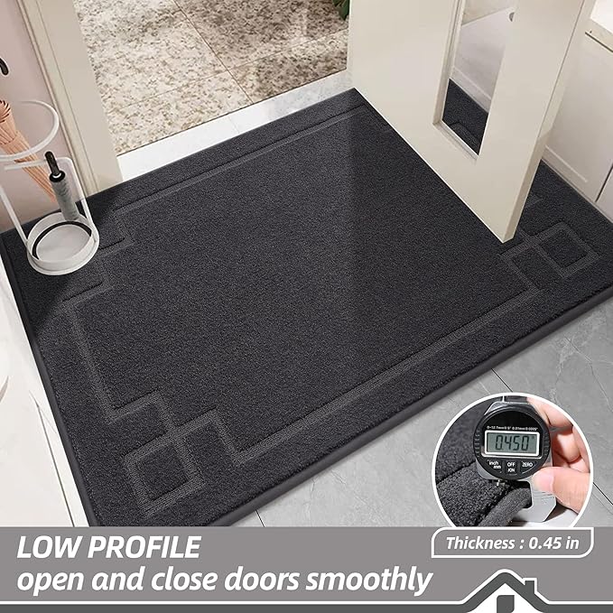 BEQHAUSE Door Mat 24" x 36", Non-Slip Door Mats Indoor Entryway Rugs Washable Low-Profile Absorbent and Stain Resist Floor Mats, Dog Door Mat for Front Back Door, Muddy Wet Shoes & Paws, Dark Grey