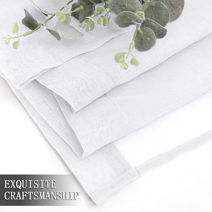 Tollpiz Sheer Curtains Living Room Linen Textured Curtain Sheers Light Filtering Voile Rod Pocket Curtains for Bedroom, 38 x 63 inches Long, White, Set of 2 Panels