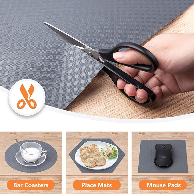 Shelf Liners for Kitchen Cabinets Refrigerator Liners Waterproof Kitchen Cupboard Liner Non-Slip Drawer Mats EVA Material Non Adhesive Fridge Liner for Shelves - Gray 17.5 x 236.2 Inches x 2 Rolls