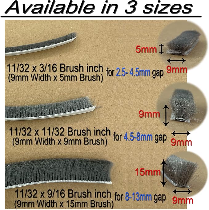 Door Sealer Weather Stripping for Sliding Window Frame Seal Strip, Pile Brush Self Adhesive Weatherstrip Sealer Soundproofing (80ft x11/32 Backing x 11/32 Brush inch, Grey)