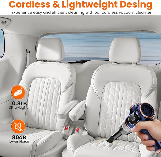 Portable Car Vacuum Cordless Mini Handheld Vacuums Cleaner Rechargeable with LCD Display and Multi-Nozzles, High Power Hand held Cleaners for Car, Home, Office, Sofa, Pet Hair,Keyboard