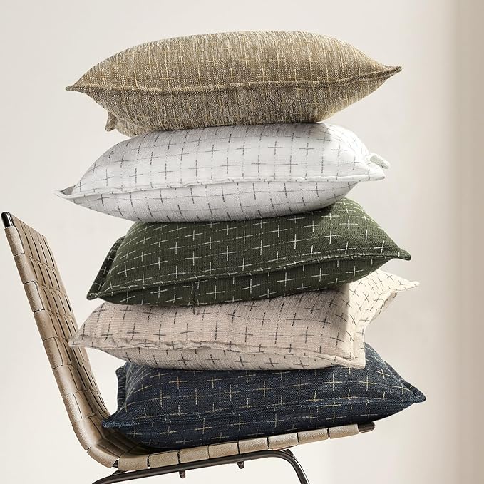 ZWJD 12x20 Pillow Covers Set of 2 Soft Polyester Textured Pillow Covers with Stylish Flange Edge Cozy Farmhouse Throw Pillows for Couch Bed Sofa Living Room