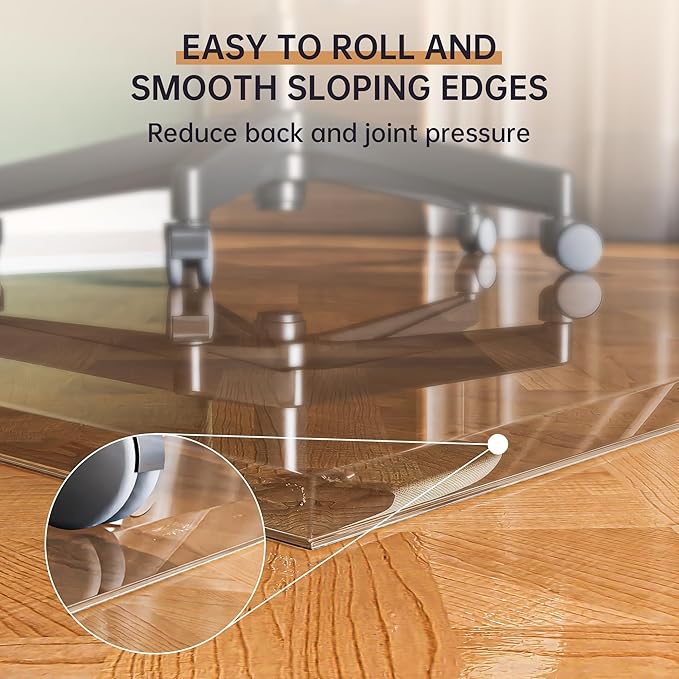 [Tempered Glass] 48“ x 36” Beveled Edge Glass Chair Mat with Polished Edge Clear Office Chair Mat, Glides Smoothly, Suitable for Carpet or Hardwood Floors