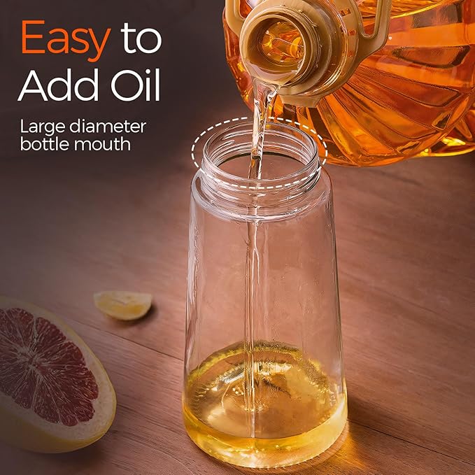 YARRAMATE 16oz/470ml Glass Olive Oil Sprayer for Cooking with Stickers, 2 in 1 Oil Dispenser for Kitchen Gadgets, Food Grade Premium Spray Bottle with Portion Control for Salad, BBQ(SkyBlue)
