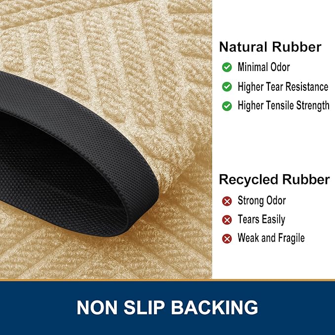Smiry Front Door Mat Outside Entrance, Heavy Duty Outdoor Indoor Natural Rubber Doormat, Non Slip, Trap Dirt and Moisture, Easy Clean, Low Profile Patio Porch Entryway Mat, 71x47, Beige
