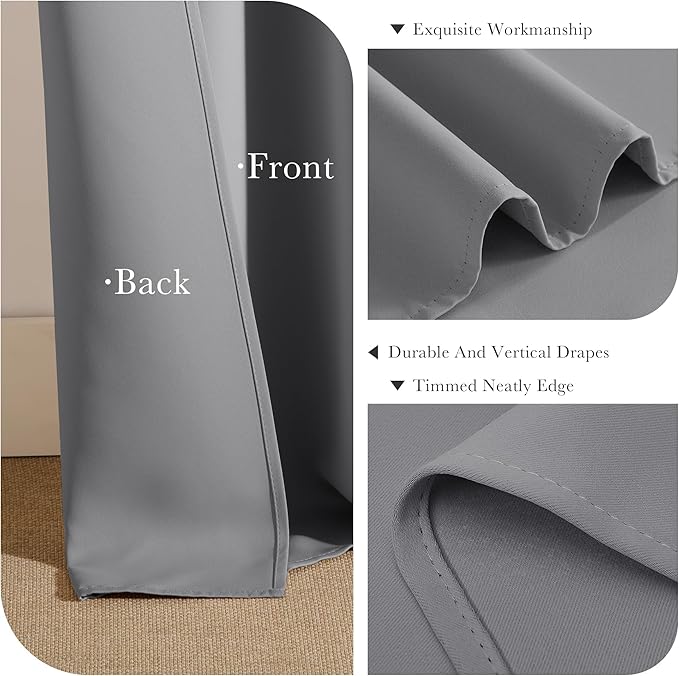 PONY DANCE Sliver Grey Blackout Curtains for Bedroom 84 Inch Length 2 Panels Set, Privacy Thermal Insulated Room Darkening Grommet Drapes for Living Room Window, W34 x L84 Inch