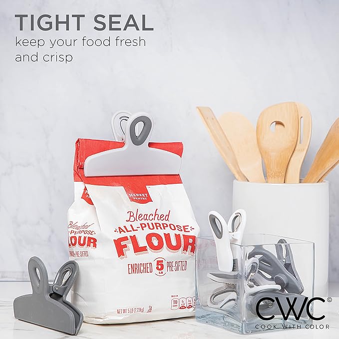 COOK WITH COLOR Bag Clips - Heavy Duty Chip Clip and Refrigerator Magnet Clips for Food Storage with Air Tight Seal Grip, Grey Ombre, Pack of 8