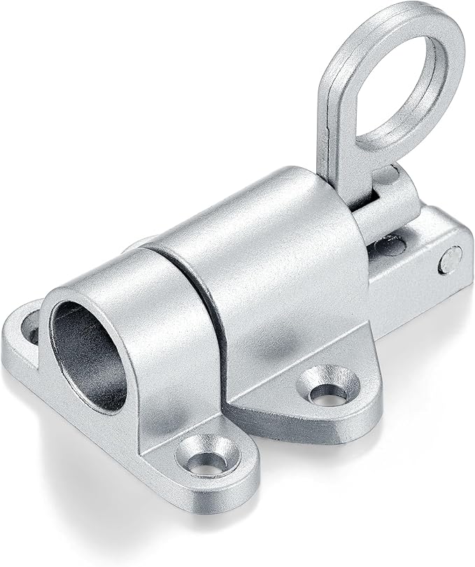 5 Packs Self-Closing Latches，Silver Gray Spring Door Lock，Resilient Bolt Latch Aluminum Alloy Safety Automatic Spring Barrel Slide Door Lock with Screws,Used for Gate,Window and Cabinet etc