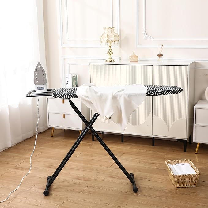 caius Ironing Board with Steam Iron Rest, 43"x13" Extra Thick Padded Cover, Compact and Space Saver Iron Board Full Size, Easy to Fold, Adjustable Height, Sturdy Metal Frame