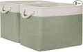 Temary Storage Baskets Fabric Storage Bins for Shelves, 2 Pack Decorative Storage Boxes Canvas Storage Basket with Handles for Organizing Clothes, Books(White&Green,16Lx12Wx12H Inches)