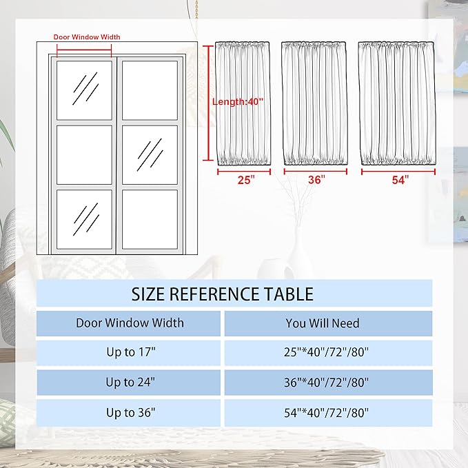DWCN French Door Curtains – Rod Pocket Thermal Curtain for Doors with Glass Window, Kitchen and Patio Doors for Privacy, 54 X 40 Inches Long, 1 Curtain Panel with Tieback, Pure White