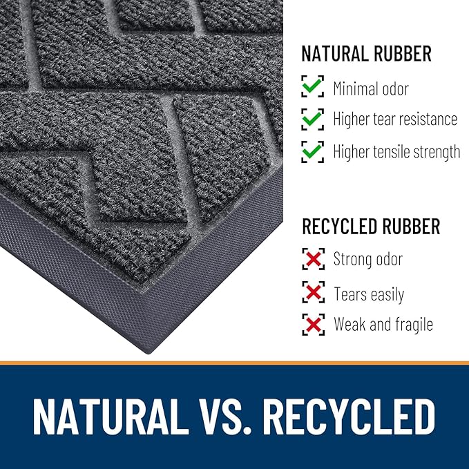 OLANLY Front Door Mat Indoor Outdoor Entrance, Waterproof All-Season, All-Weather Doormat, Sturdy Natural Rubber, Low Profile, Easy Clean Patio Porch Entryway Mat, Herringbone Brick (Grey, 47x32)