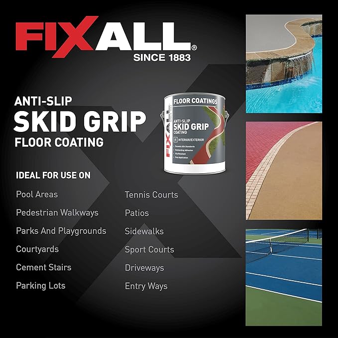 FIXALL Skid Grip Anti-Slip Coating, 1 Gallon, Slate, Exceeds ADA Standards, Ideal for Safety Areas, Slip-Resistant Pavement, Cement & Concrete Paint