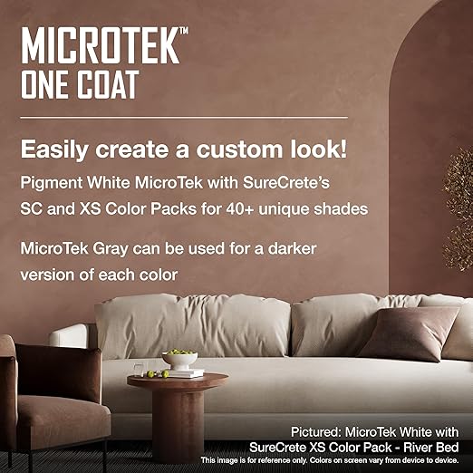 SureCrete MicroTek One Coat | White | 40 lb Bag | Microcement Overlay for Interior & Exterior Walls, Bathrooms, Fireplace Surrounds & Floors | Use with Pigment Packs for Custom Colors