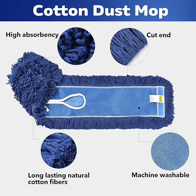 Matthew Cleaning 24'' Industrial Strength Cotton Dust Mop Refill Washable Replacement Heads for Residential & Commercial Use Fit Standard Dust Mop Frames, Hardwood, Laminate, Concrete Floors 6 Pack