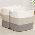 Storage Baskets for Clothes Fabric Cotton Rope Storage Basket with Handles, Decorative Woven Basket for Living Room,Closet Organizer Blankets, and 2bags (Gradient Brown, L14×W11×H14)