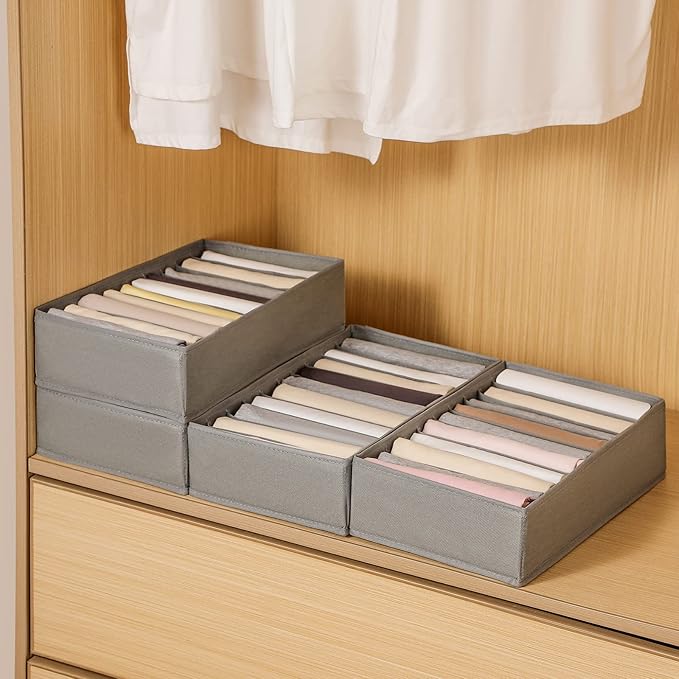 4 Packs T-shirt Drawer Organizers for Clothing,10 Grids Compartment Wardrobe Storage Box, Washable Clothes Organizer for Folded Clothes, T-shirt, Legging, Silk Scarve