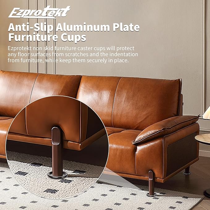 Ezprotekt 1 5/8" Round Non Slip Furniture Pads for Hardwood & Tile Floors, 16 Pcs Anti Skid Furniture Coasters Cups Floor Protectors for Bed, Sofa, Table, Chair, Cabinet, Brown/Black