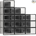 Secret Space 12 Pack XXX Large Shoe Organizer Storage Boxes for Closet, Modular Space Saving Shoe Boxes Clear Plastic Stackable Sneaker Containers Display Case with Lids, Black05