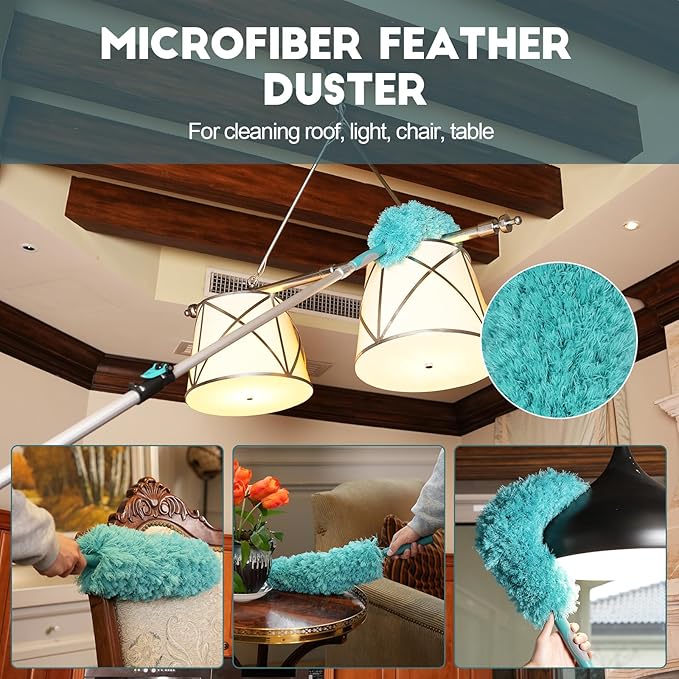 30 Foot High-Reach Duster Kit with 6-24FT Extendable Pole - High Ceiling Duster Cleaning Kit with Telescopic Pole,Cobweb Duster, Chenille Ceiling Fan Duster, Microfiber Feather Duster